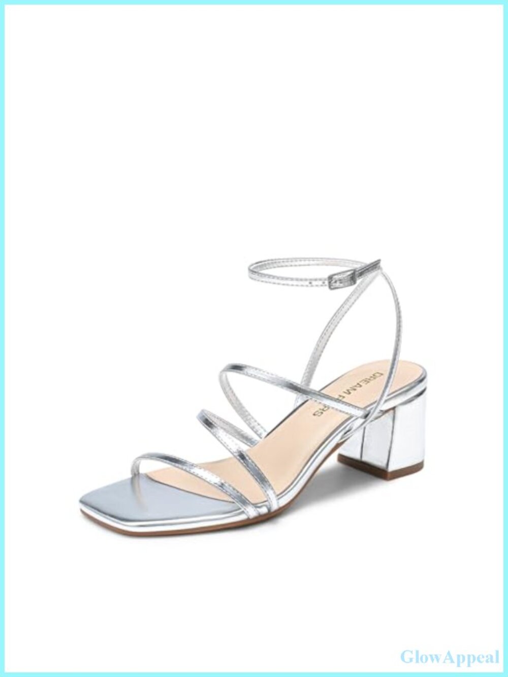 Strappy Block Heel Sandals Rhinestone Square Toe Faux Leather